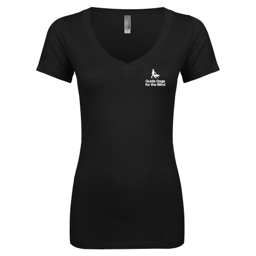  Next Level Womens Black Ideal V Tee - Stacked GDB Logo in White