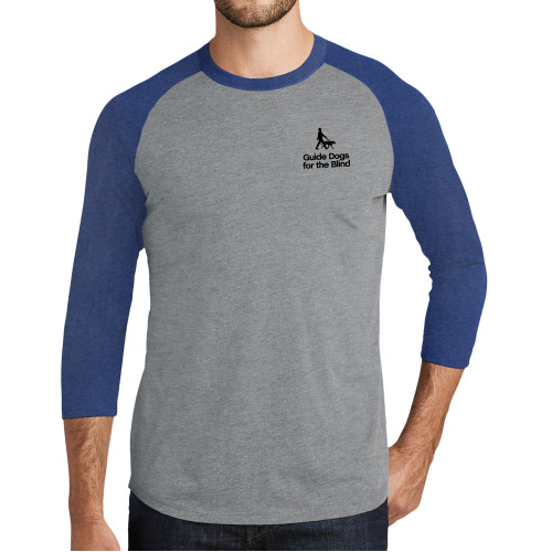  Grey/Royal Heather Triblend Baseball Raglan Tee - Stacked GDB Logo in Black