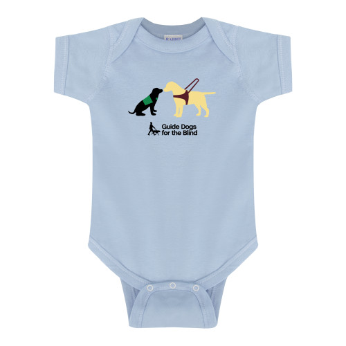  Light Blue Infant Onesie - Pup and Guide Dog with Horizontal Stacked Text GDB Logo in Full Color
