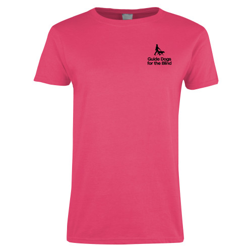  Womens Hot Pink Short Sleeve Tee - Stacked GDB Logo in Black