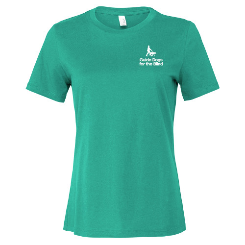  Bella + Canvas Womens Teal Relaxed Cotton T Shirt - Stacked GDB Logo in White