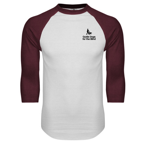  White/Maroon Raglan Baseball T Shirt - Stacked GDB Logo in Black