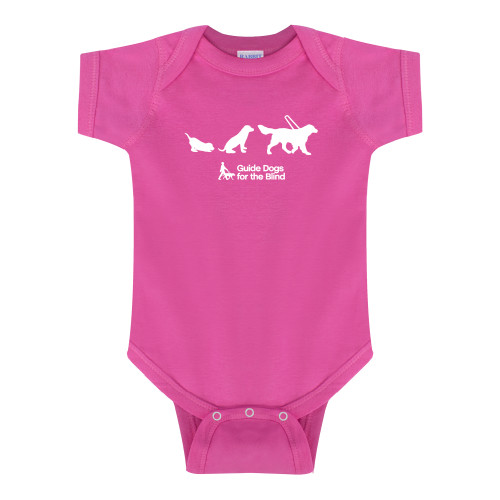  Fuchsia Infant Onesie - 3 Stages of a Guide Dog with Horizontal Stacked Text Logo in White