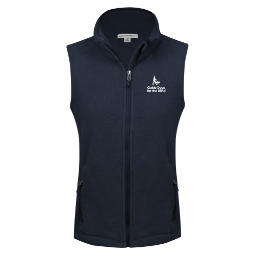  Womens Navy Fleece Full Zip Vest - Stacked GDB Logo in White