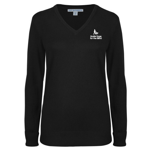  Womens Black VNeck Sweater  - Stacked GDB Logo in White