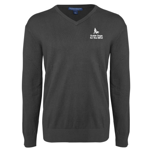  Charcoal Heather VNeck Sweater - Stacked GDB Logo in White