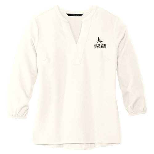  Mercer + Mettle Womens Ivory 3/4 Sleeve Crepe Blouse - Stacked GDB Logo in Black