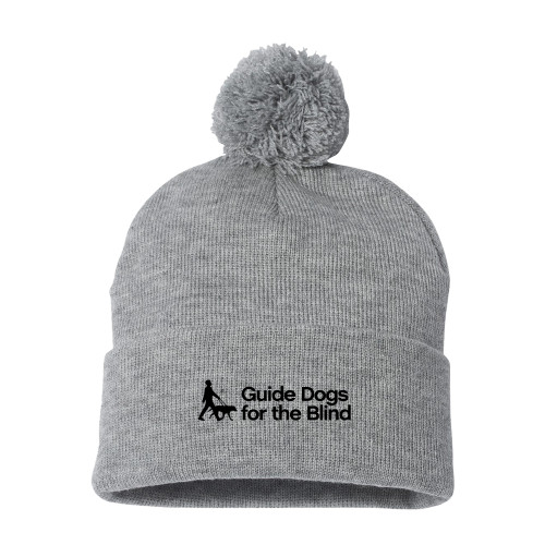  Sportsman Heather Grey Pom Pom Cuffed Beanie - Horizontal Stacked Text GDB Logo in Black