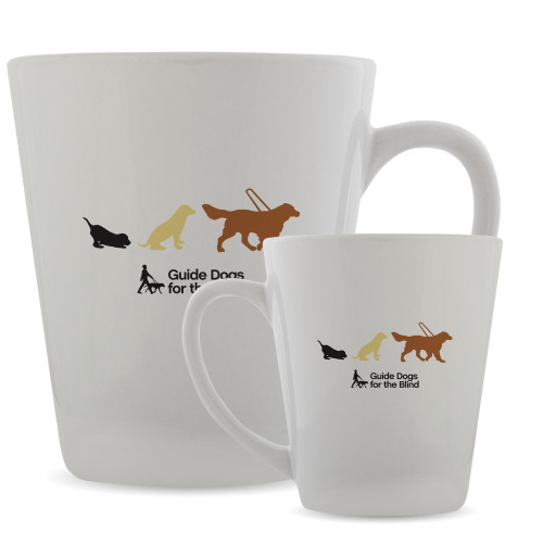  Full Color Latte Mug 12oz - 3 Stages of a Guide Dog with Horizontal Stacked Text logo in Full Color