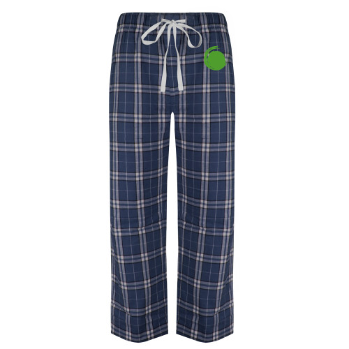 Navy/White Flannel Pajama Pant-Green Dot