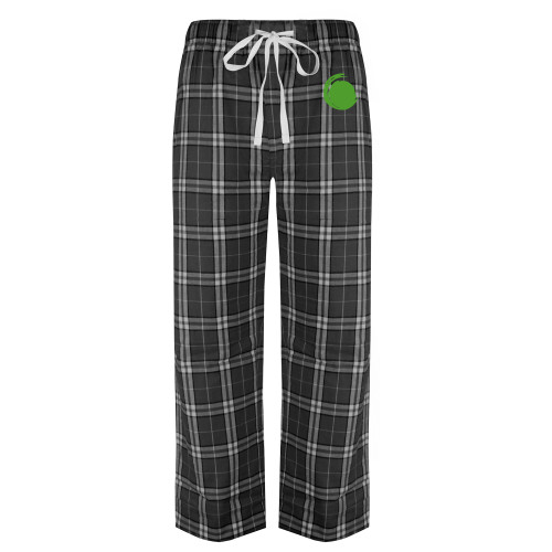 Black/Grey Flannel Pajama Pant-Green Dot
