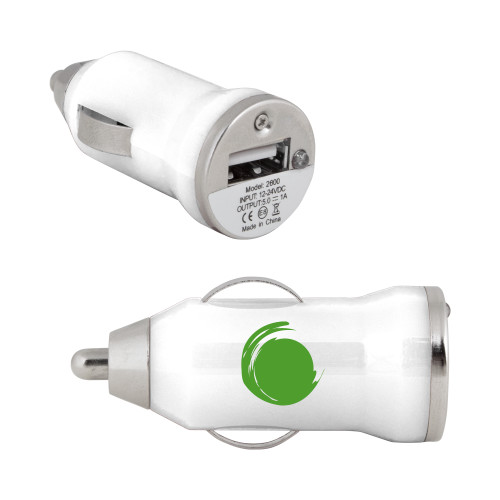 On the Go White Car Charger-Green Dot