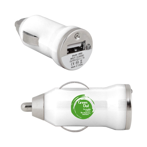 On the Go White Car Charger-Tagline Inside