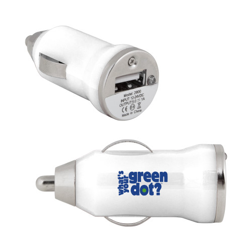 On the Go White Car Charger-Side Text Design