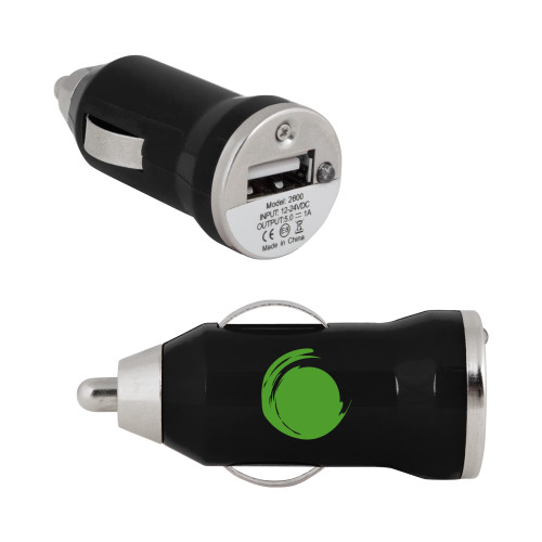 On the Go Black Car Charger-Green Dot