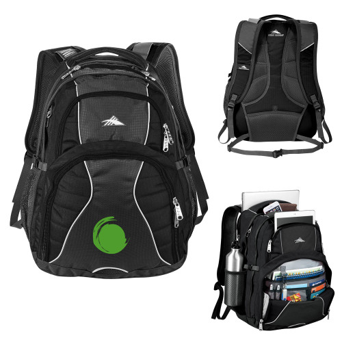 High Sierra Black Swerve Computer Backpack-Green Dot