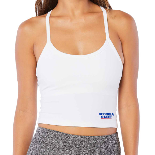  Beyond Yoga Womens Cloud White Spacedye Slim Racerback Cropped Tank - Stacked Logo