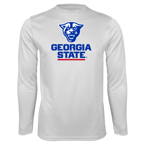 Georgia State White Performance Long Sleeve Shi