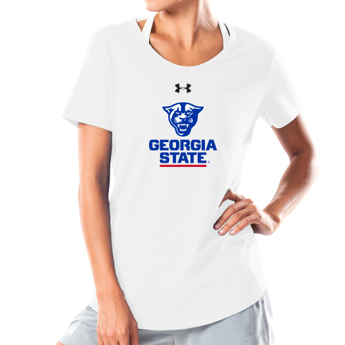 Georgia State Under Armour Womens White Charged Cotton T