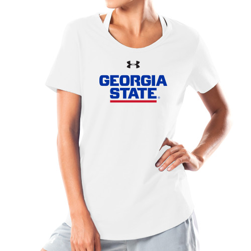 Georgia State Under Armour Womens White Charged Cotton T