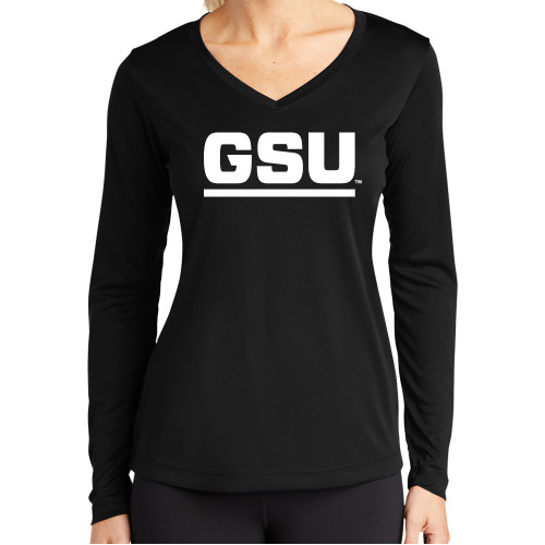 Georgia State Womens Black Performance Long Sleeve V Neck Shi