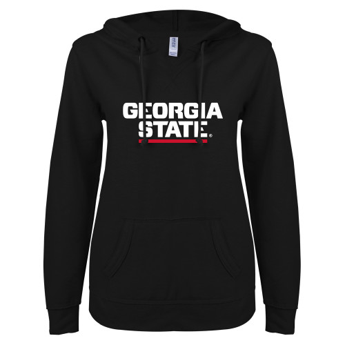 Georgia State ENZA Womens Black V Notch Raw Edge Fleece Hood