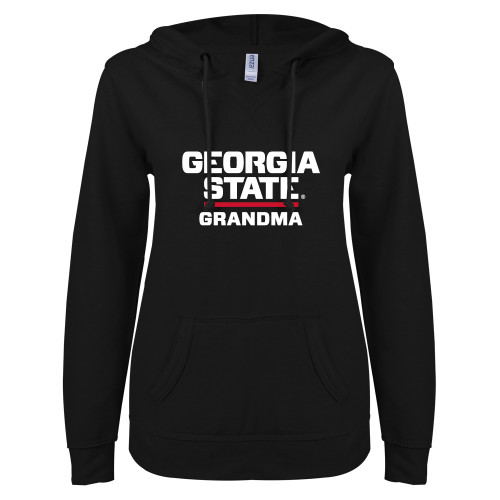 Georgia State ENZA Womens Black V Notch Raw Edge Fleece Hood