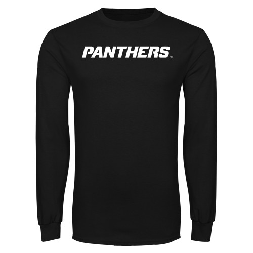  Black Long Sleeve T Shirt - Panthers Wordmark