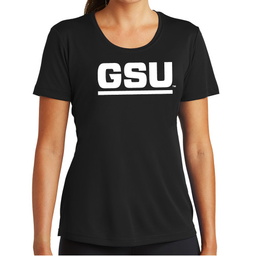  Womens Black Performance Tee - GSU Logo