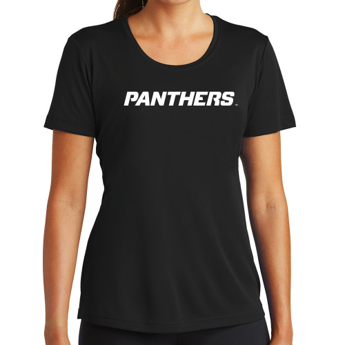  Womens Black Performance Tee - Panthers Wordmark