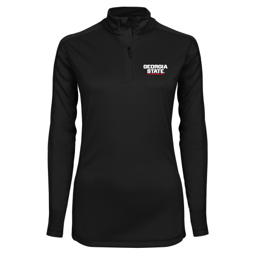  Syntrel Womens Black Interlock 1/4 Zip - Stacked Logo