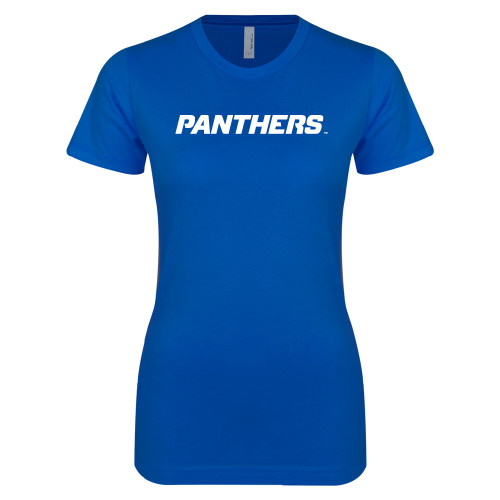  Next Level Womens Royal Boyfriend Tee - Panthers Wordmark