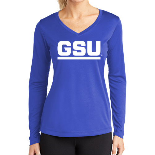 Georgia State Womens Royal Performance Long Sleeve V Neck Shi