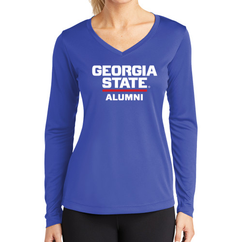 Georgia State Womens Royal Performance Long Sleeve V Neck Shi