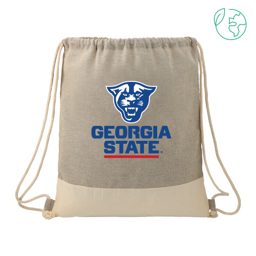  Split Recycled Cotton Grey/Natural Drawstring Bag - Panther Head over Stacked Logo