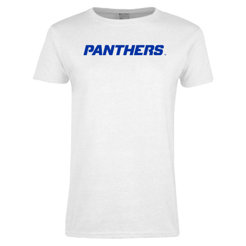  Womens White Short Sleeve Tee - Panthers Wordmark