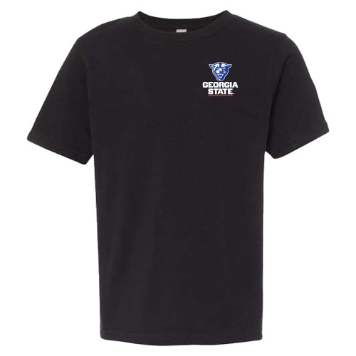  Next Level Youth Black Cotton Tee - Panther Head over Stacked Logo