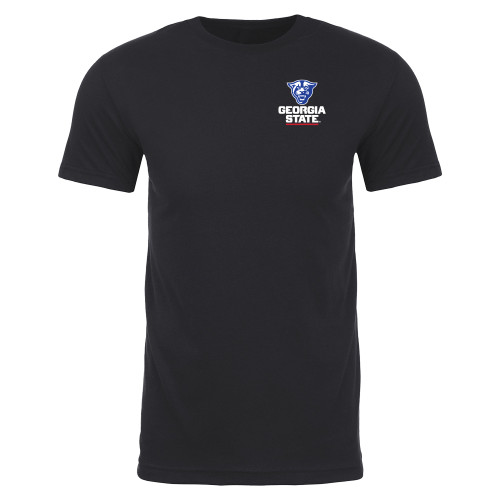  Next Level Black Suede Tee - Panther Head over Stacked Logo