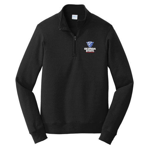  Port & Co Black Fan Favorite Fleece 1/4 Zip Pullover - Panther Head over Stacked Logo