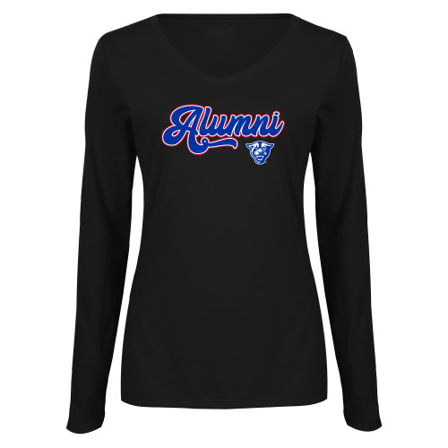  Womens Black Long Sleeve V Neck Tee  - GSU Alumni Script