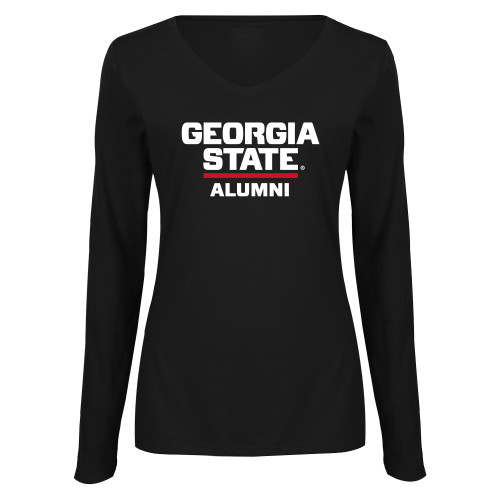  Womens Black Long Sleeve V Neck Tee  - GSU Alumni