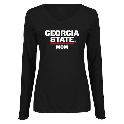  Womens Black Long Sleeve V Neck Tee  - GSU Mom