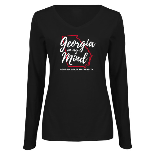  Womens Black Long Sleeve V Neck Tee  - Georgia on my Mind