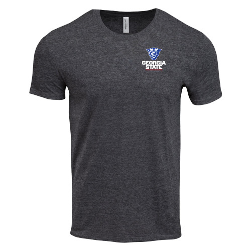  Threadfast Unisex Black Triblend Tee - Panther Head over Stacked Logo
