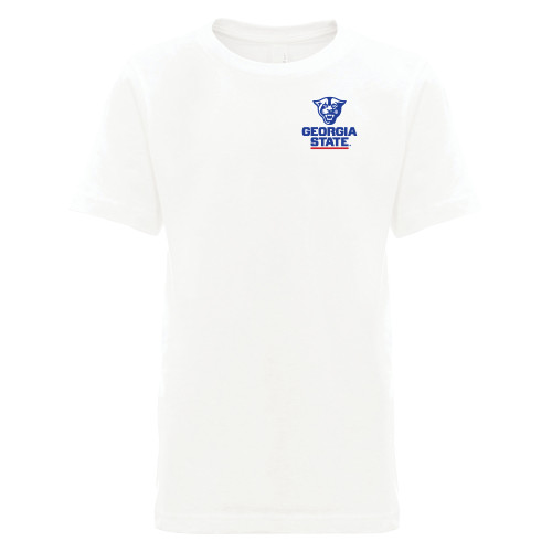  Next Level Youth White Cotton Tee - Panther Head over Stacked Logo