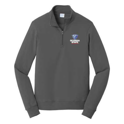  Port & Co Dark Heather Fan Favorite Fleece 1/4 Zip Pullover - Panther Head over Stacked Logo