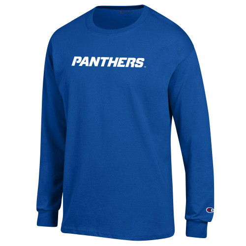  Champion Royal Long Sleeve T Shirt - Panthers Wordmark