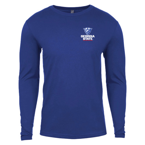  Next Level Royal Cotton Long Sleeve Tee - Panther Head over Stacked Logo