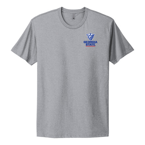  Next Level Heather Grey Heavyweight Cotton Tee - Panther Head over Stacked Logo