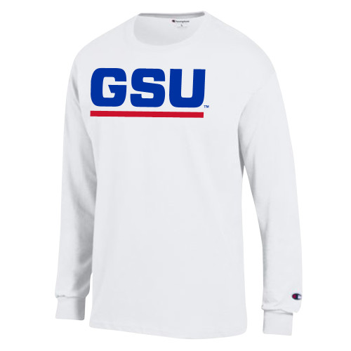  Champion White Long Sleeve T Shirt - GSU Logo